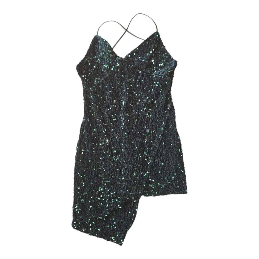 Dark Green Sequin Mini Dress Large L Sexy Bodycon Backless Slip Formal Party